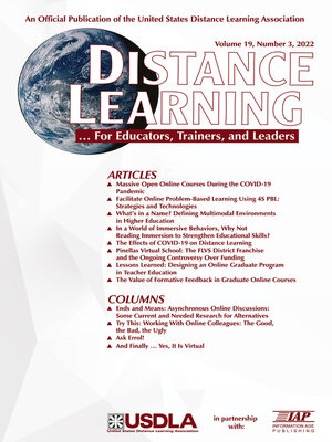 cover image of Distance Learning, Volume 19 #3